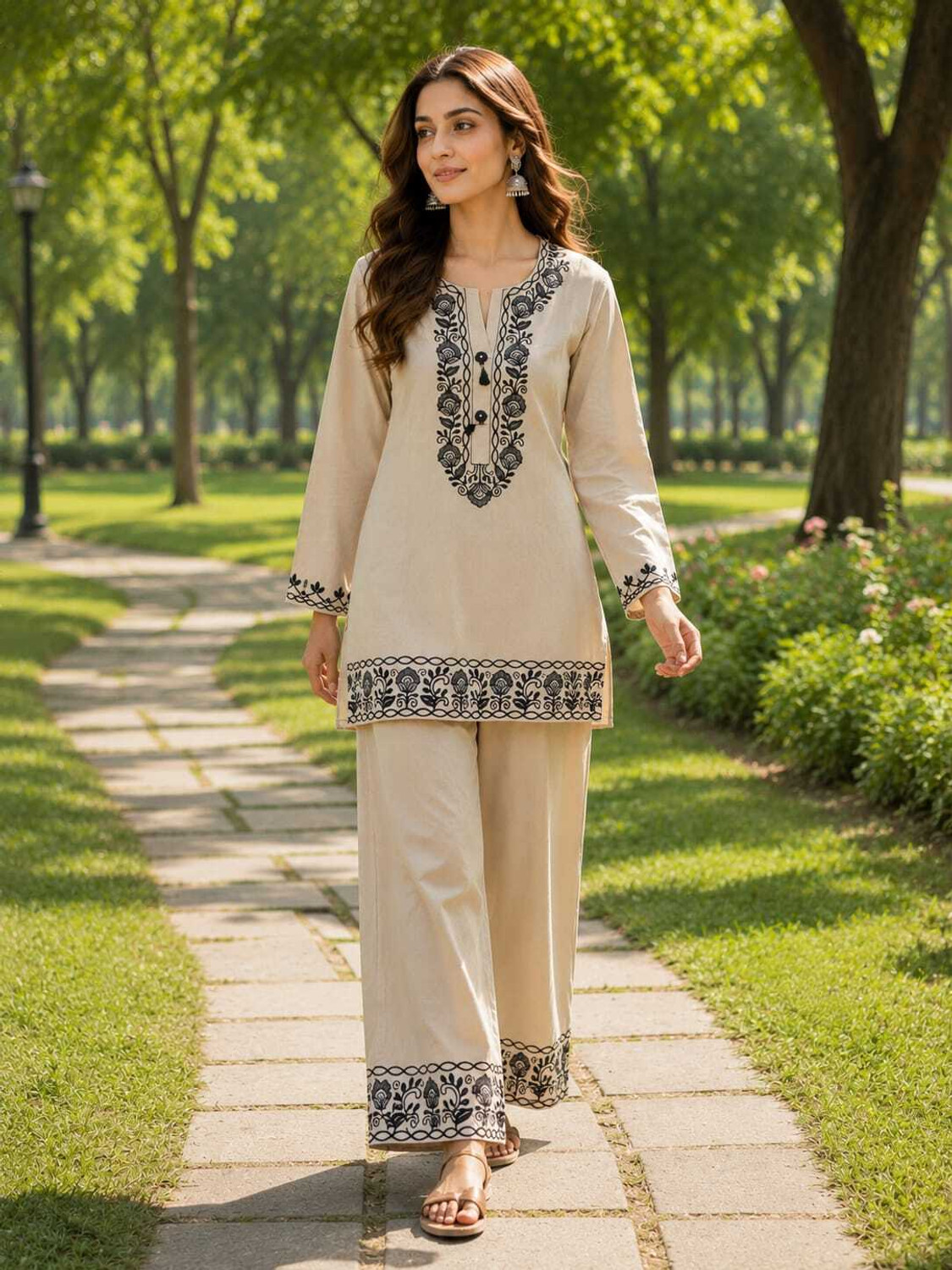 MUNKIATTIRE Women Embroidered A-line Kurta