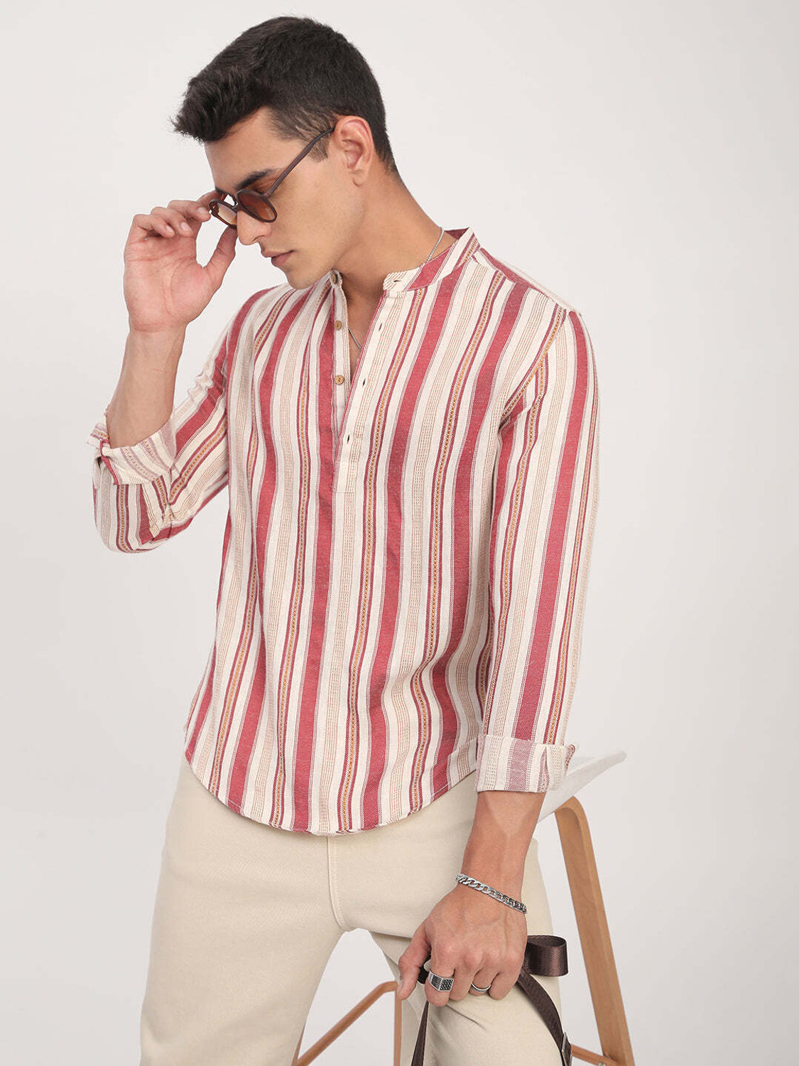 Image of VASTRADO Men Striped Straight Kurta