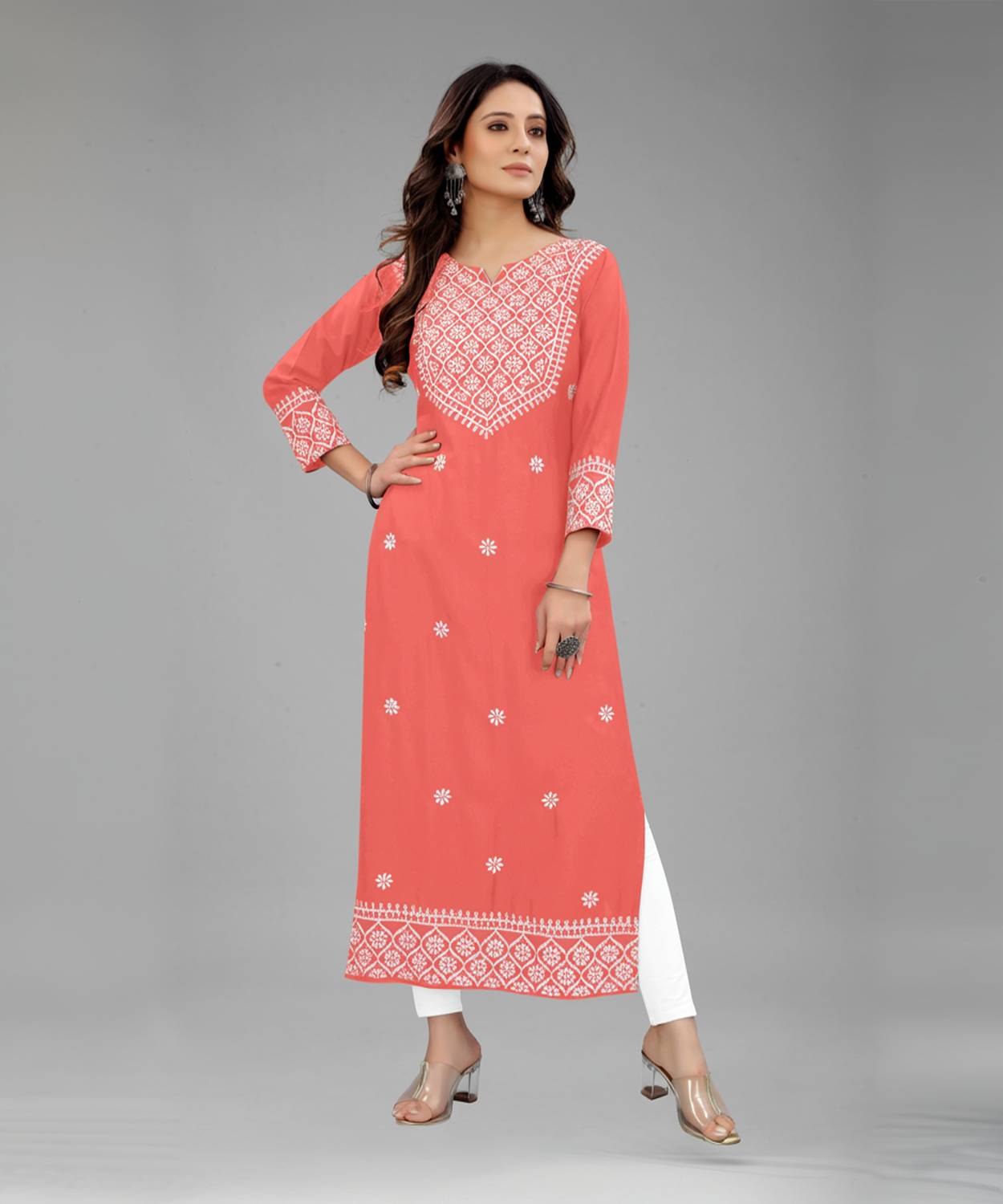 fantasy fab Women Embroidered Cotton Rayon Straight Kurta (Multic