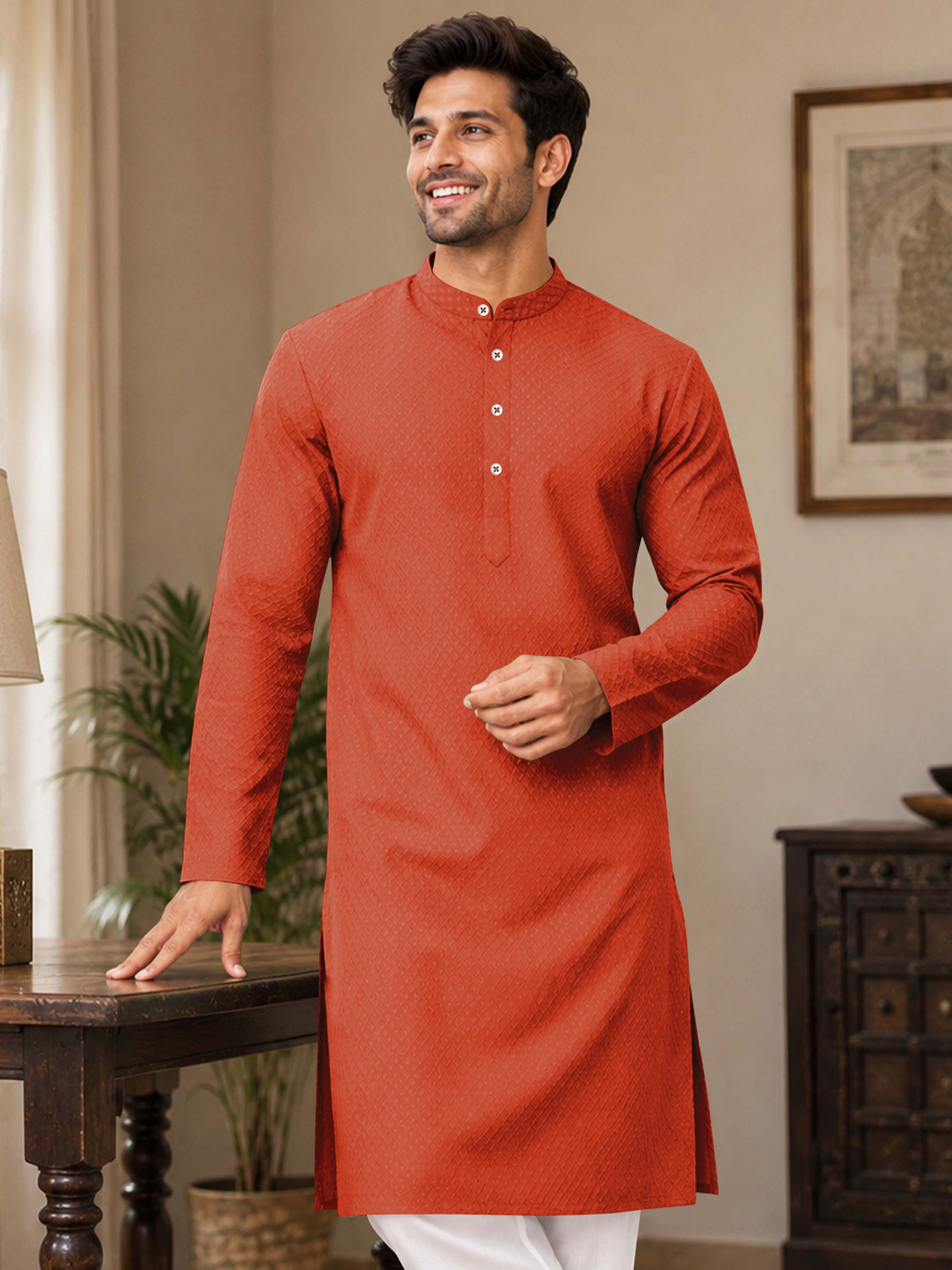 Image of VeBNoR Men Self Design Straight Kurta