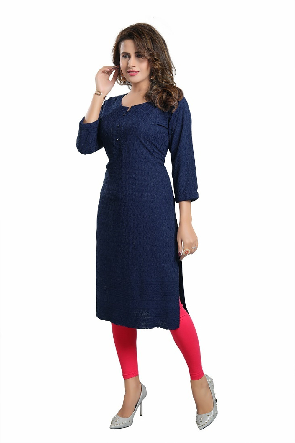 Image of Dream & Dzire Women Chikan Embroidery Straight Kurta
