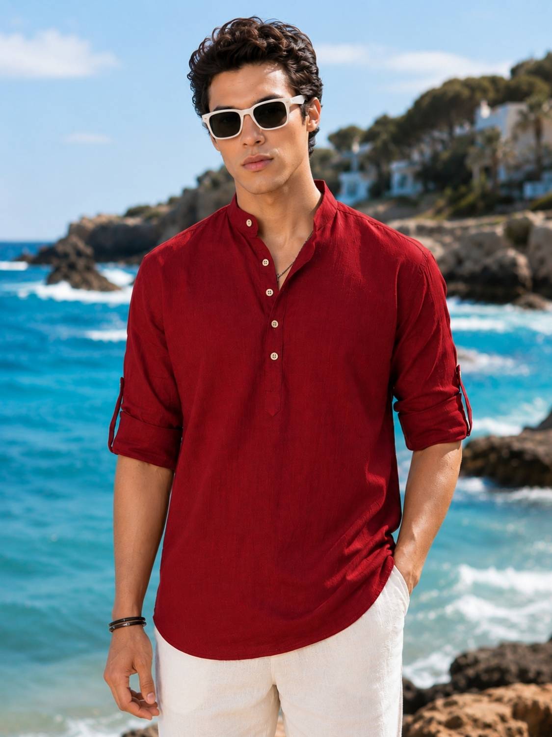 Majestic Men Red Straight Kurta - Image 2
