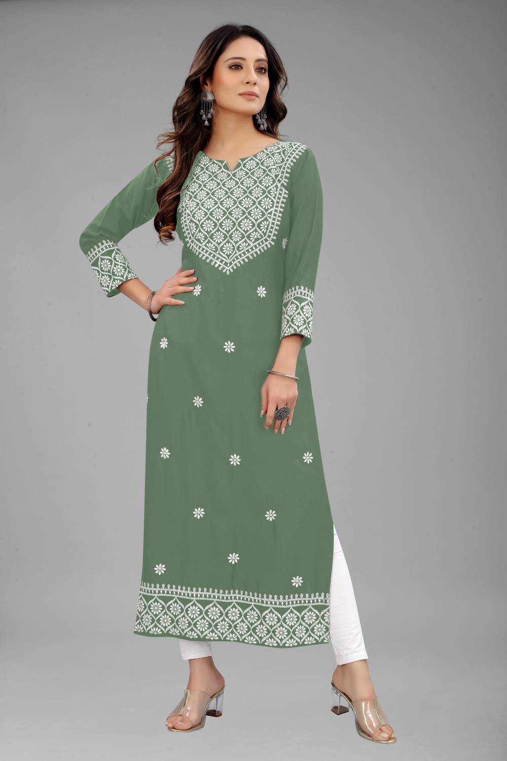fantasy fab Women Embroidered Cotton Rayon Straight Kurta (Multic