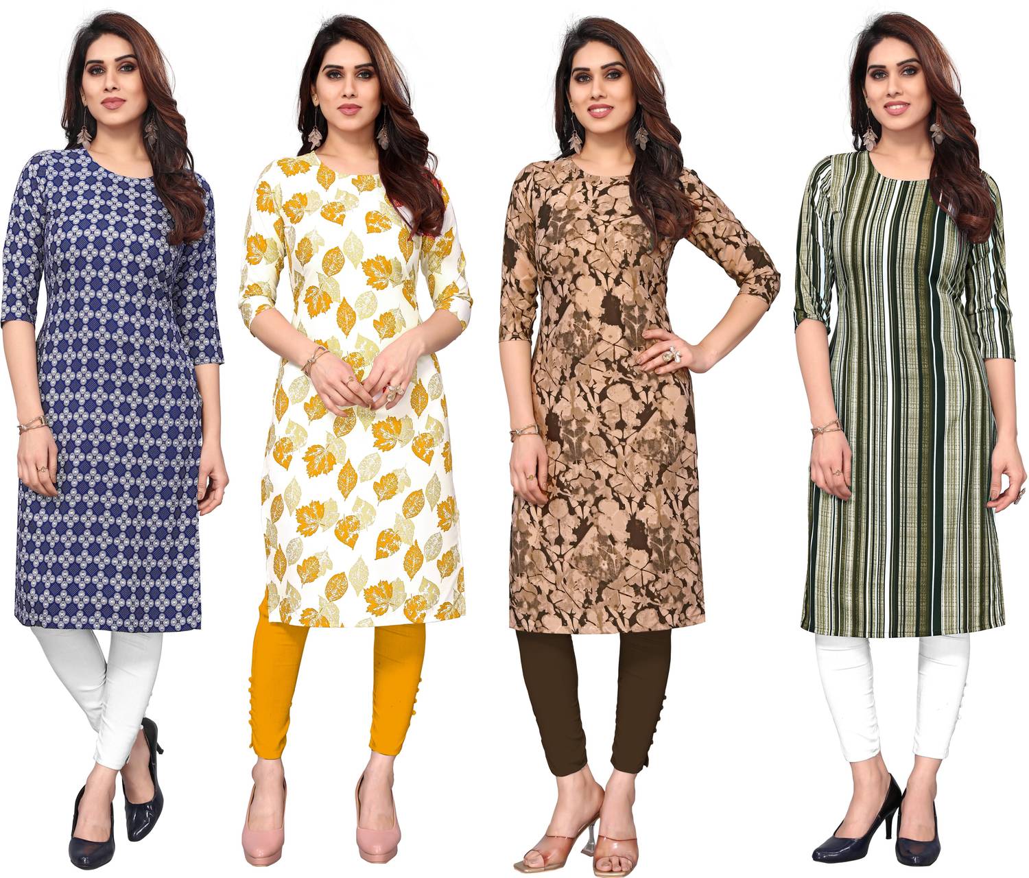 KETAKI FASHION Pack of 4 Women Printed Crepe Straight Kurta (Mult
