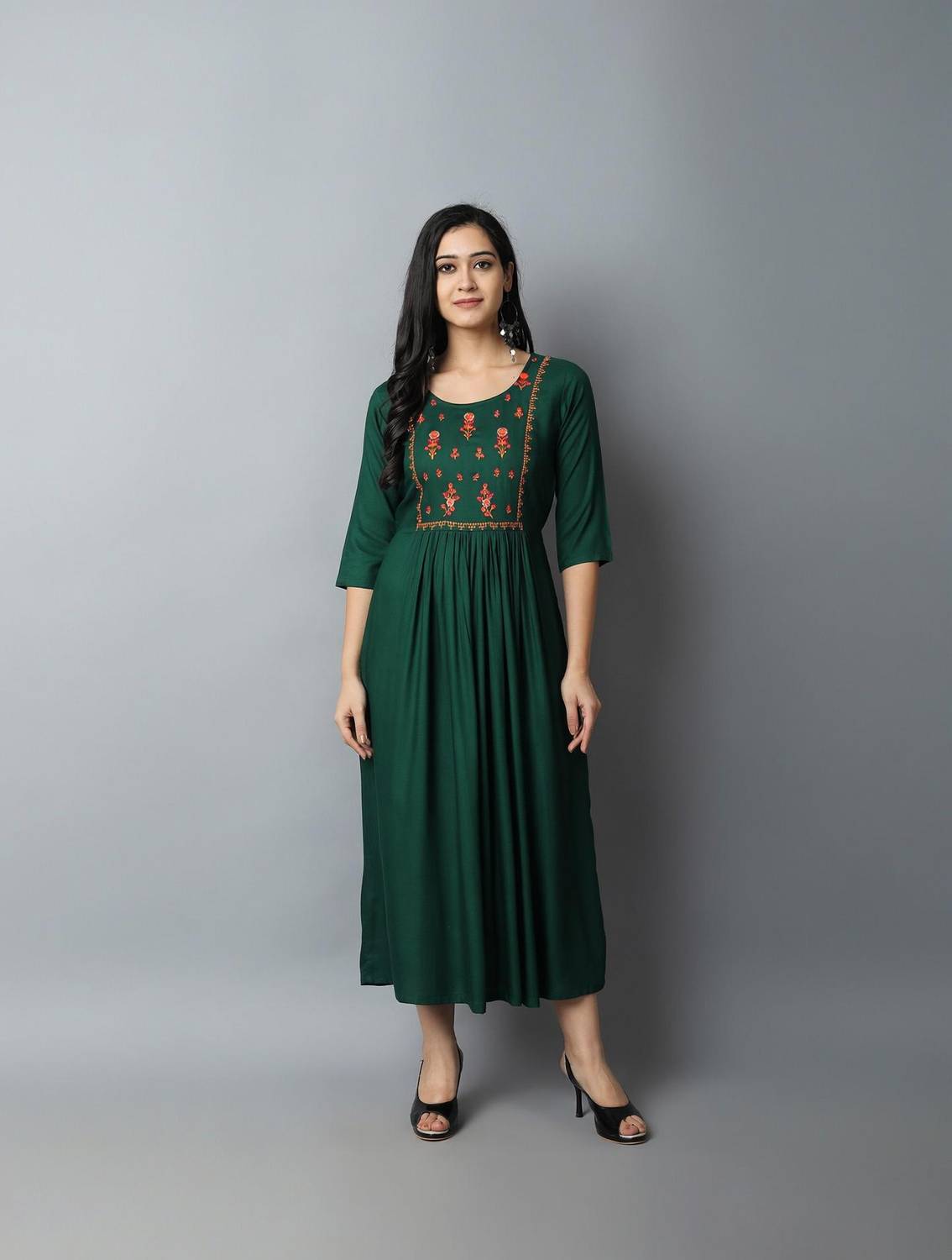 Kriska Women Embroidered A-line Kurta