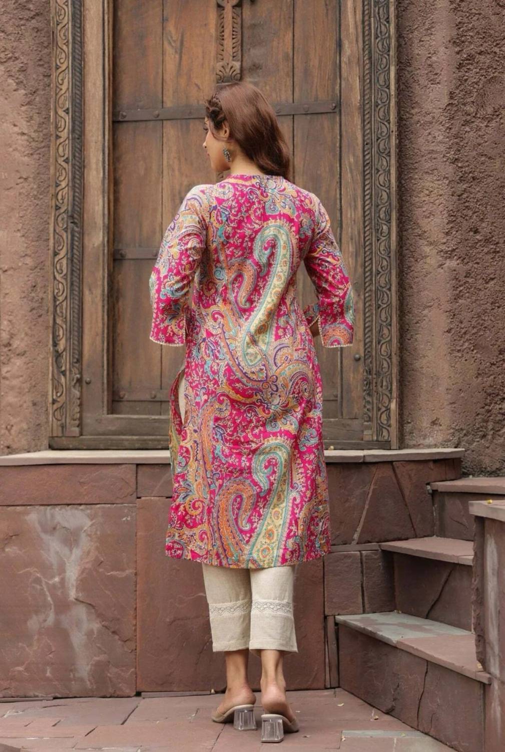 Tabeedah Women Pink Pakistani Kurta - Image 2
