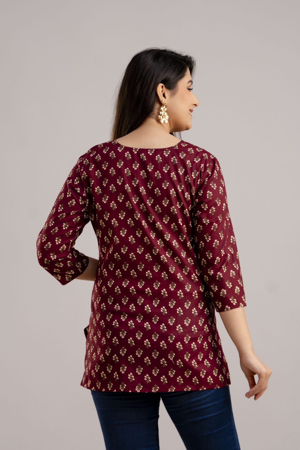 Image of New RJP Craft Casual Printed Women Maroon Top