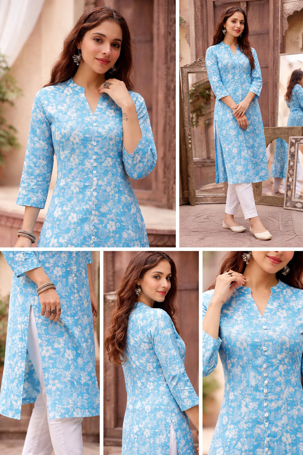 Image of AEESHA COLLECTION Women Printed, Floral Print Frontslit Kurta