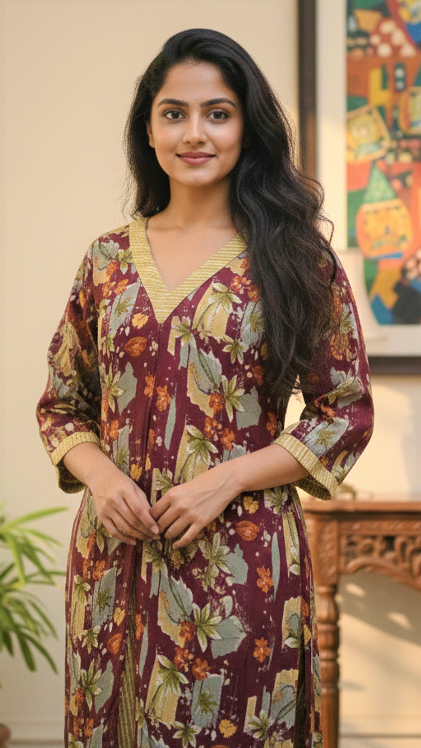 Image of 80's vibes Women Printed, Floral Print Straight Kurta