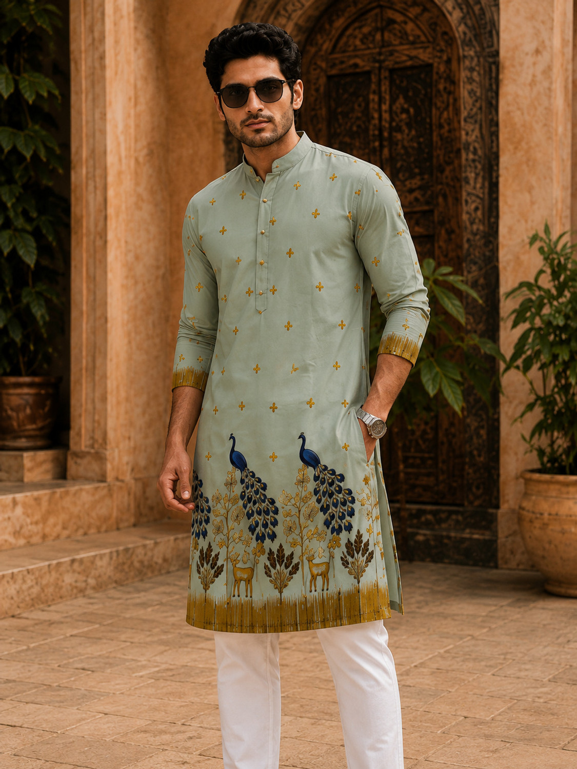 Image of NTIFIC Men Printed Straight Kurta