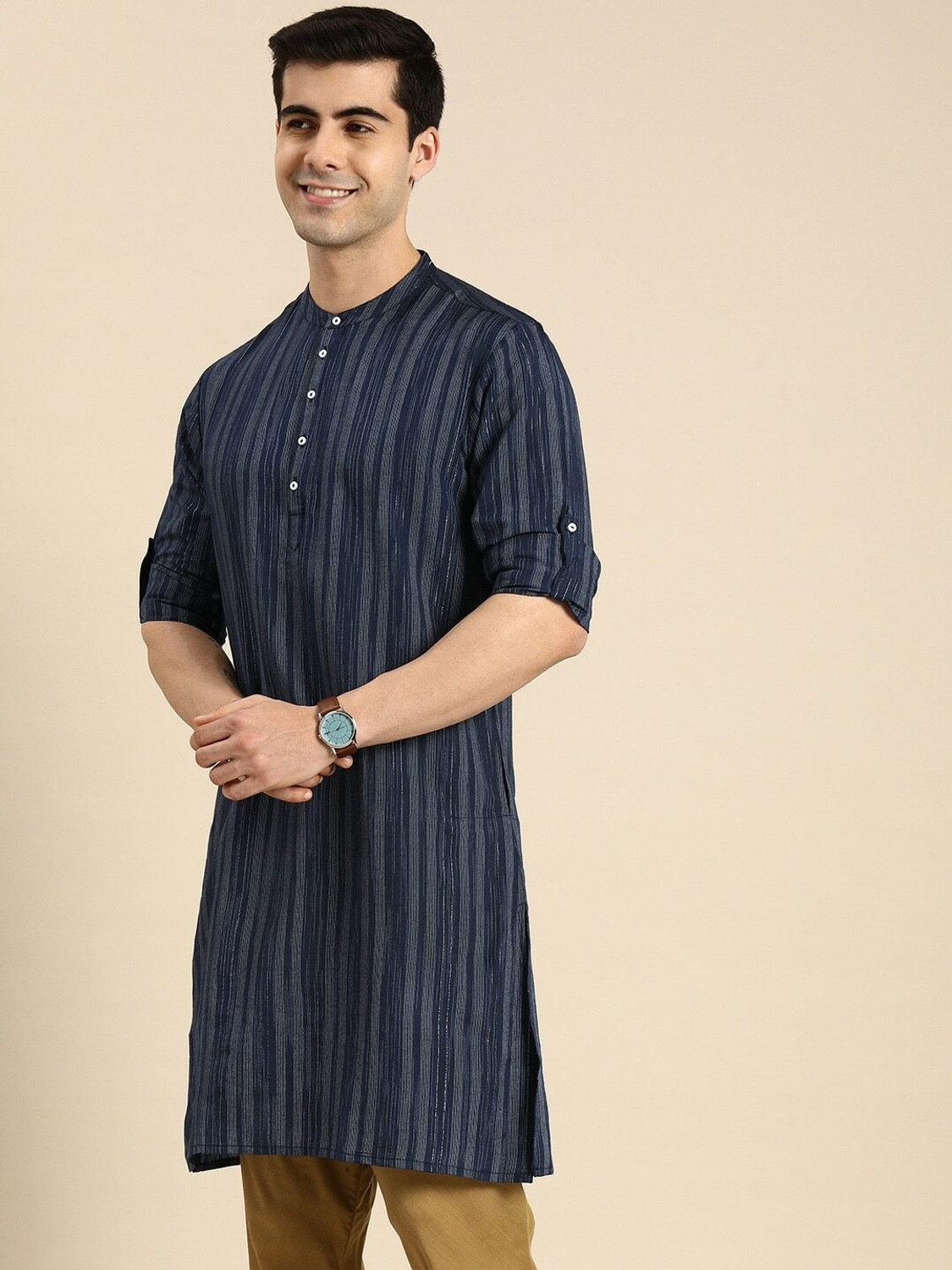 Image of ANOUK Men Striped Straight Kurta