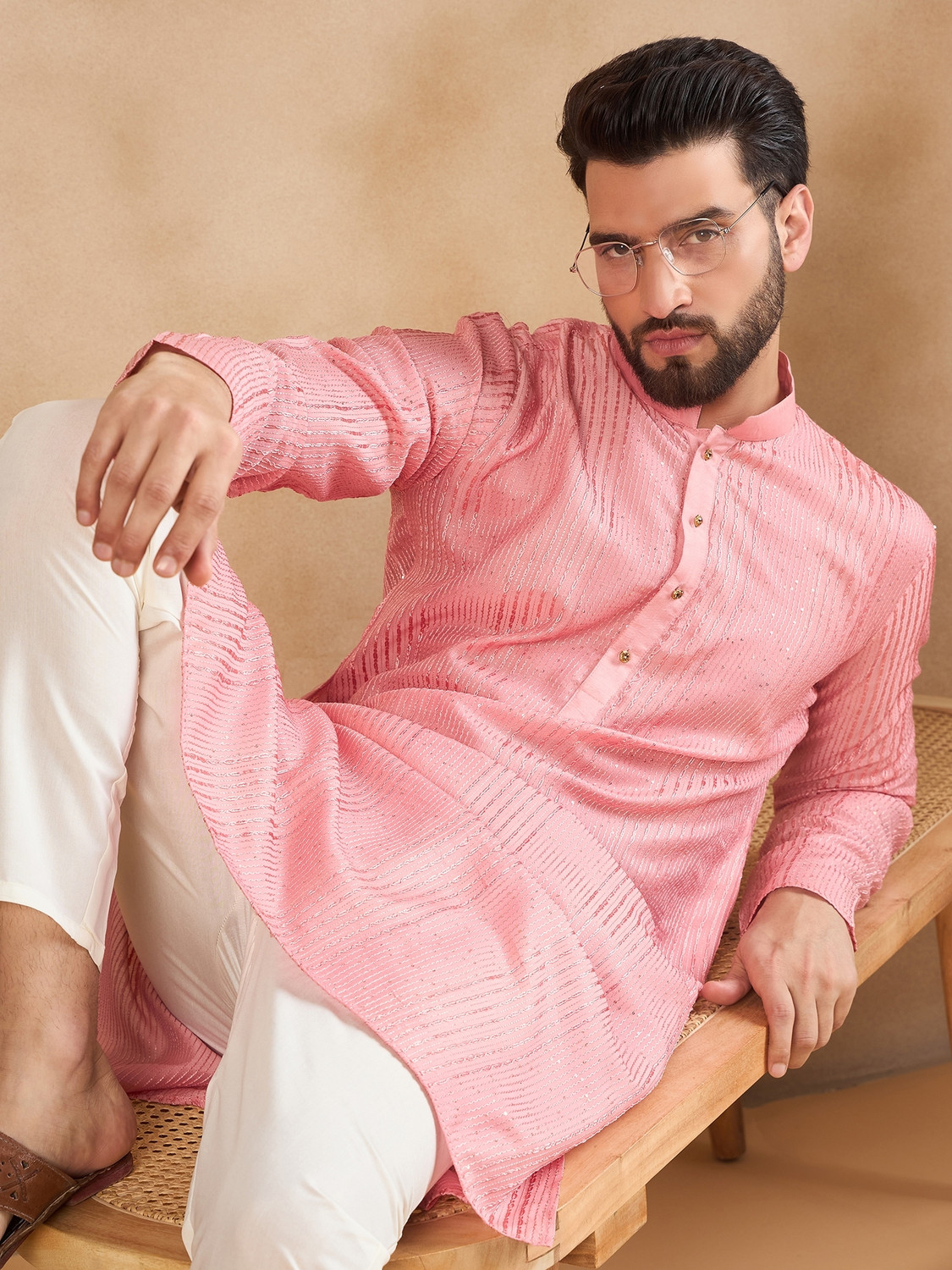 Image of HERE&NOW Men Embroidered Straight Kurta