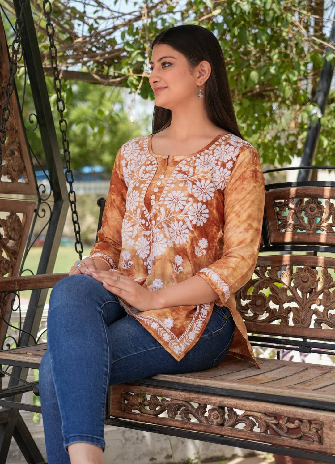 anushansa Women Chikan Embroidery Viscose Rayon Cape Top Kurta (O