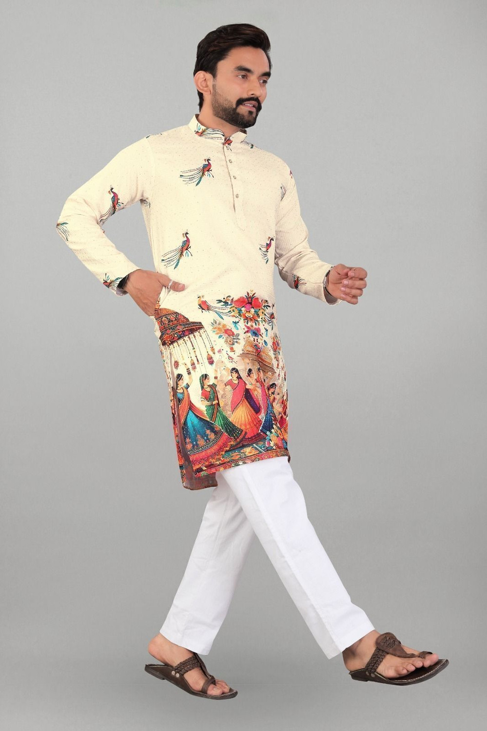 Image of VALAKI Men Printed Straight Kurta