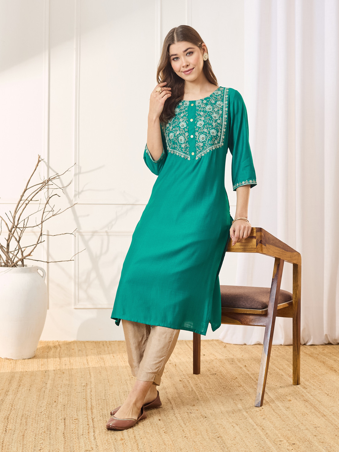 Image of ANOUK Women Embroidered Straight Kurta