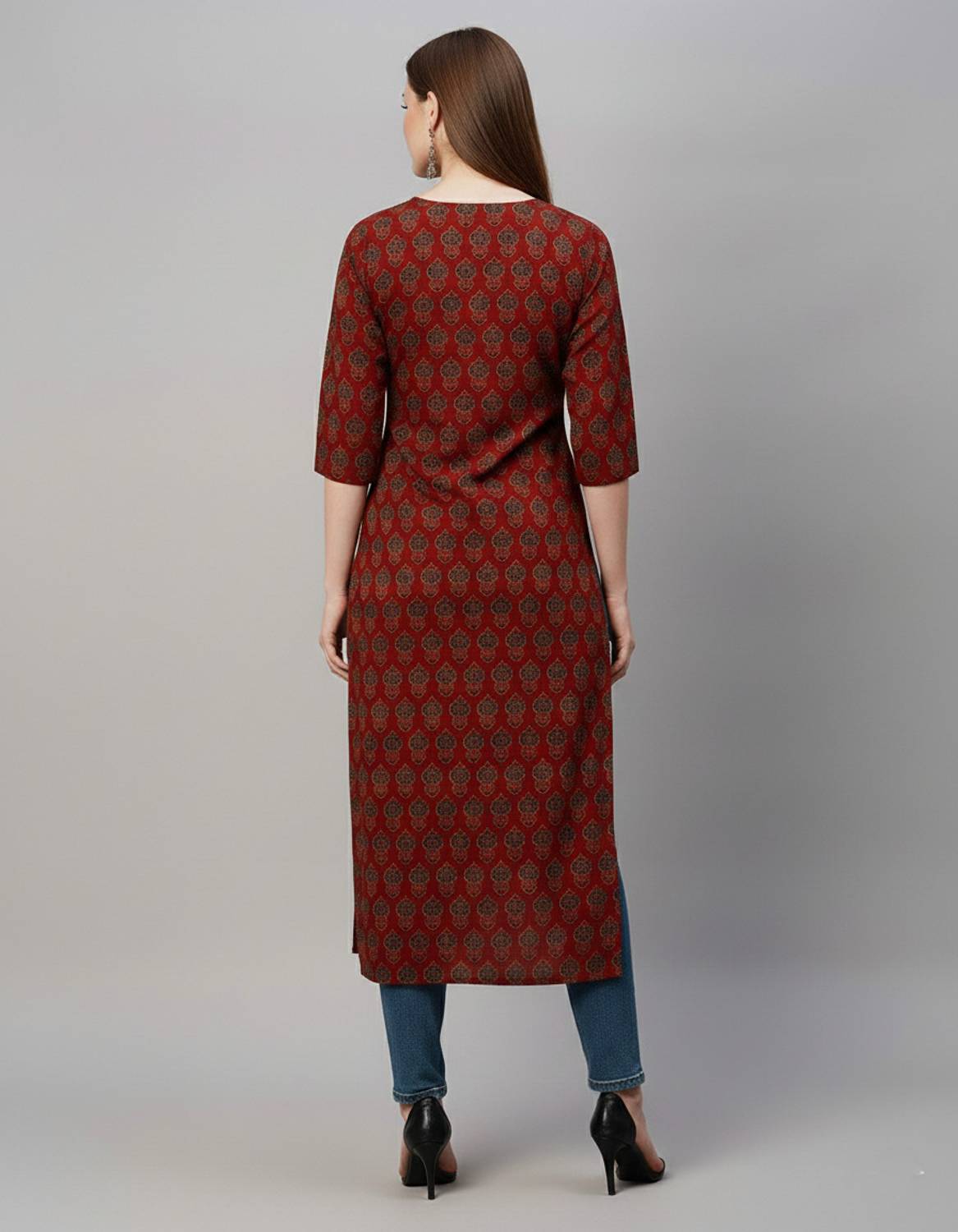 Kairab Women Red Printed Straight Kurta - Image 3