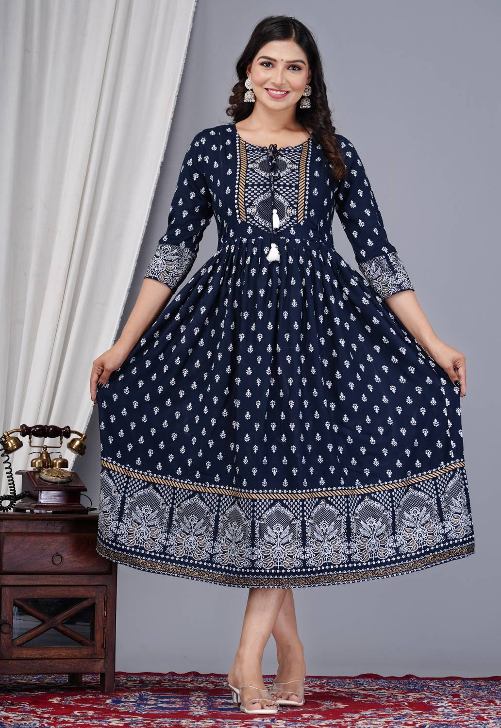 Classy Designer Women Embellished Viscose Rayon A-line Kurta (Dar