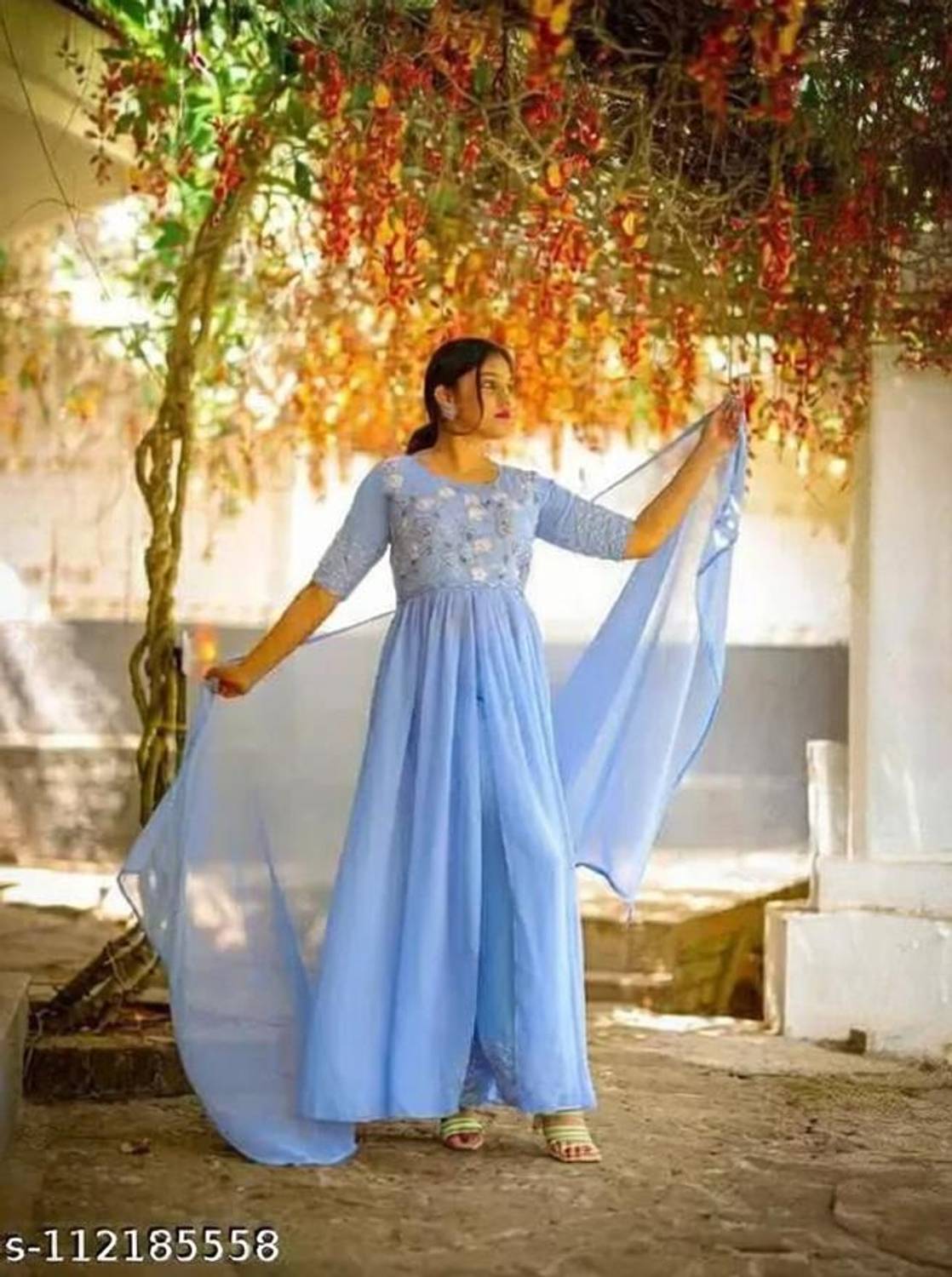 Aksharam Women Kurti Palazzo Dupatta Set
