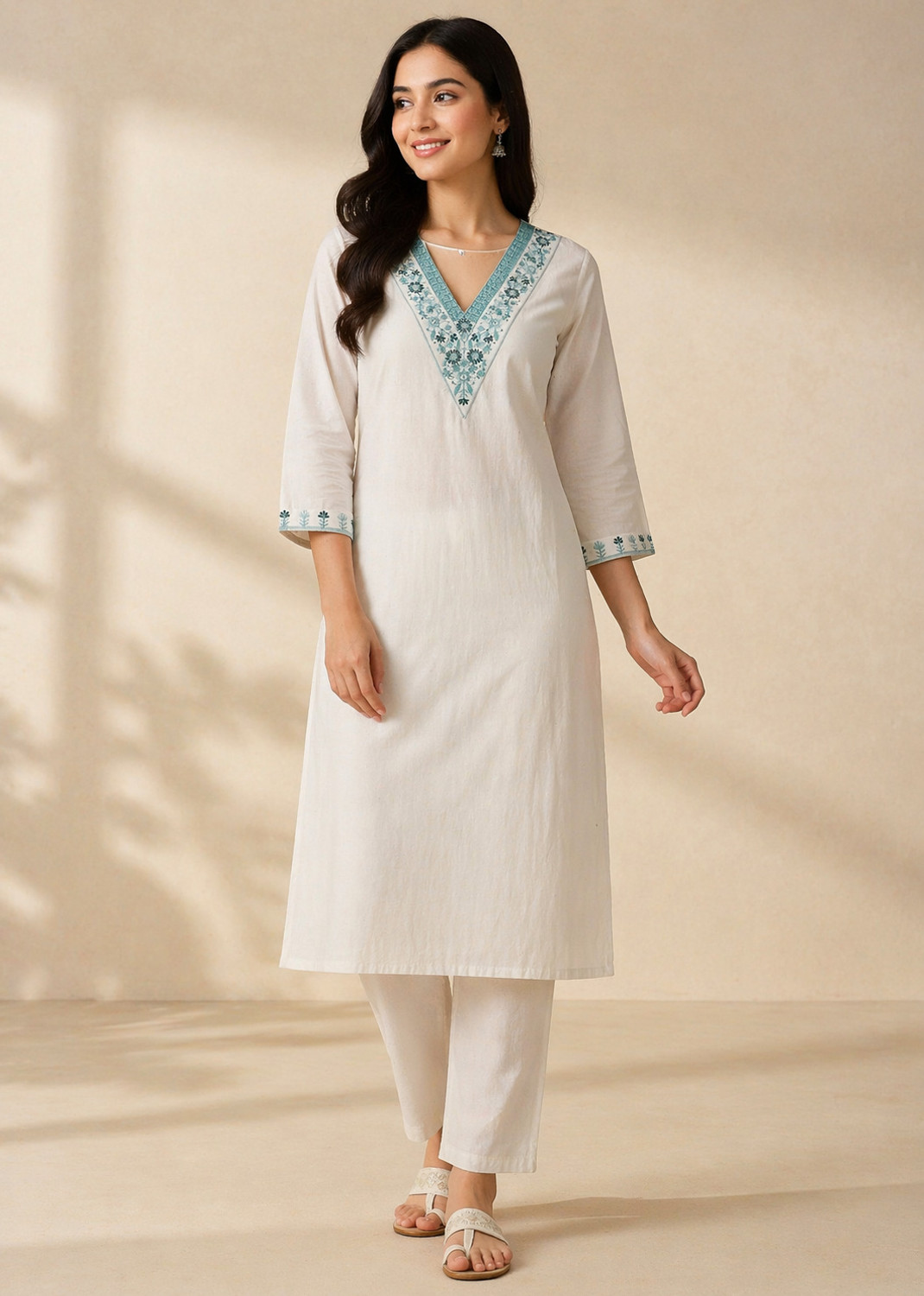Image of AOSLY Women Embroidered Straight Kurta