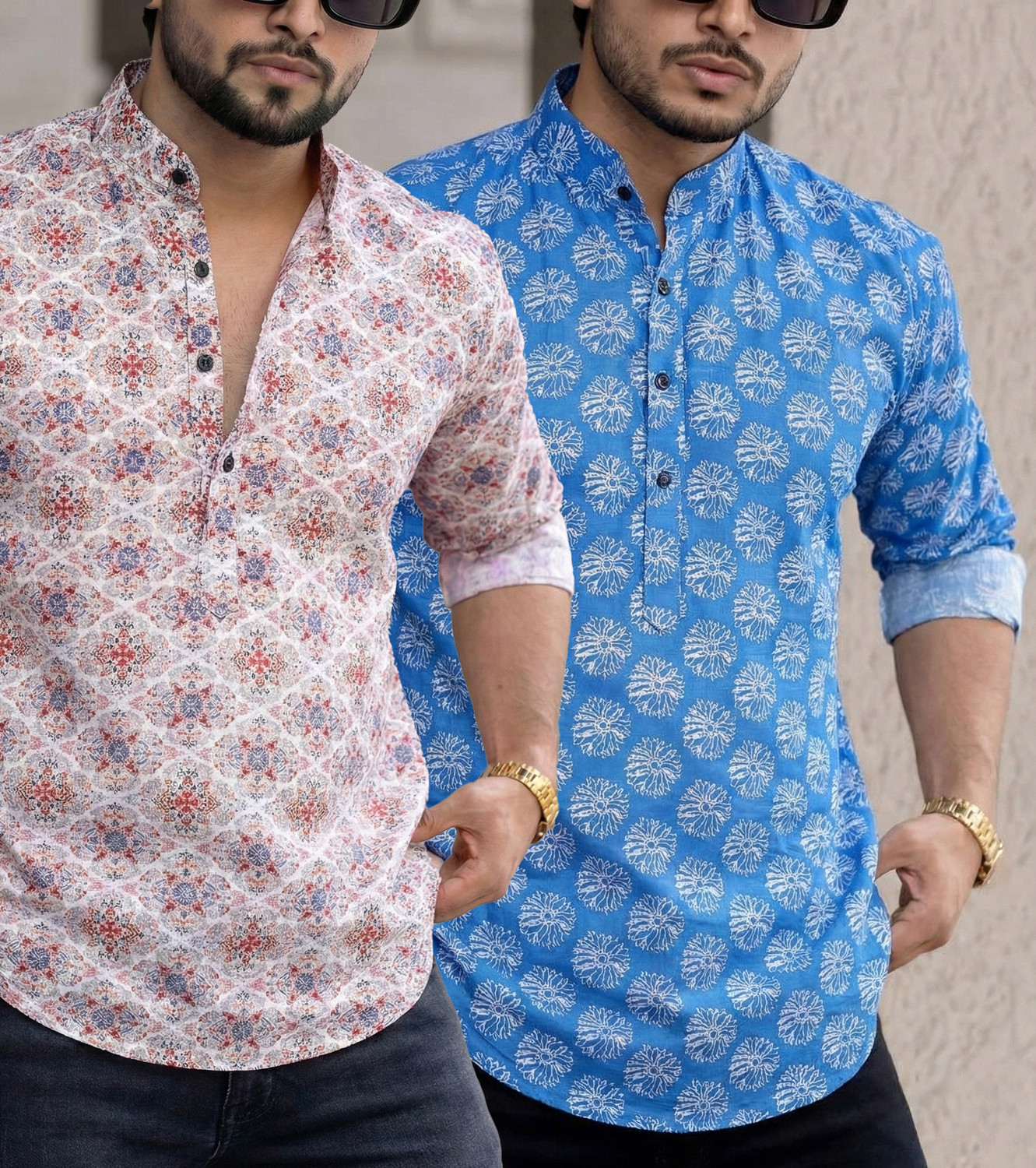 Image of Poltern Men Geometric Print, Printed Straight Kurta