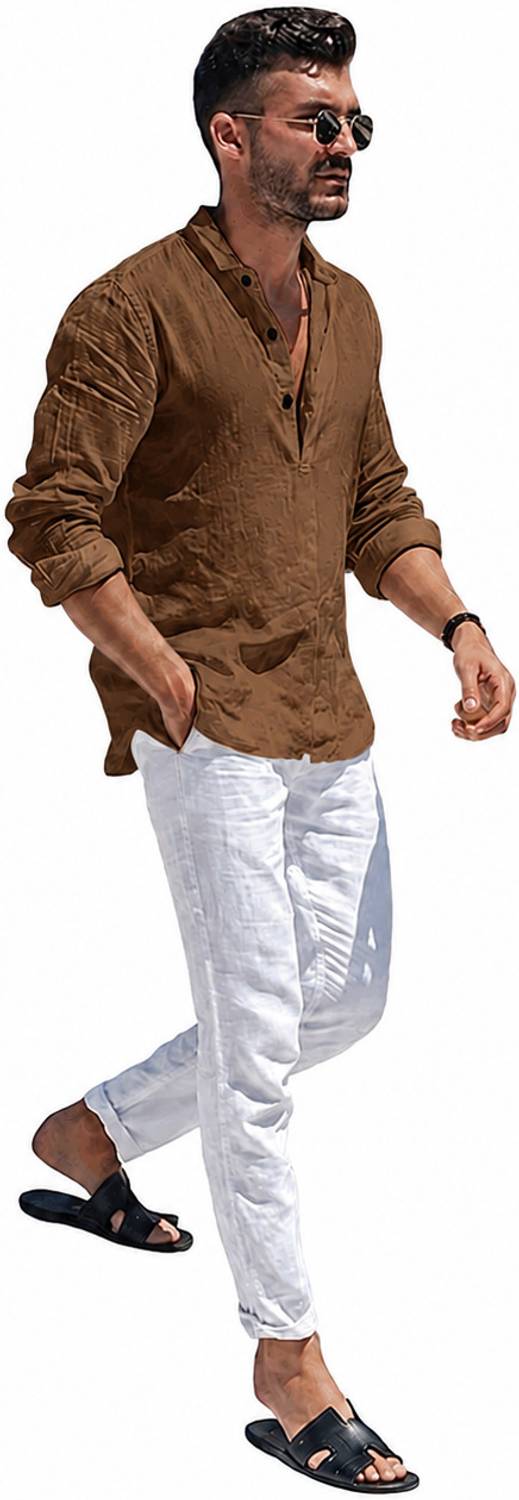 COMBRAIDED Men Brown Straight Kurta - Image 4