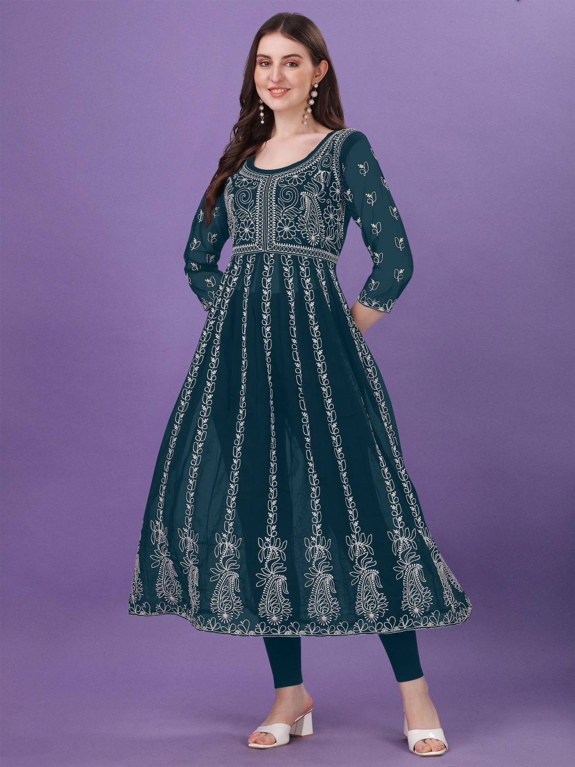 JAY MELDI ENTERPRISE Women Chikan Embroidery Anarkali Kurta