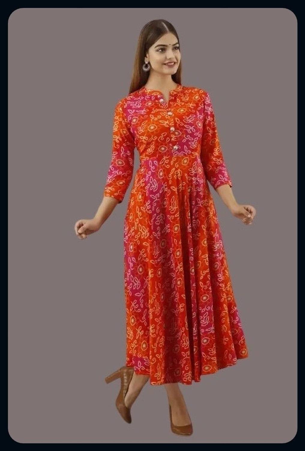 AnviTextile Women Maxi Orange, Pink Midi/Calf Length Dress