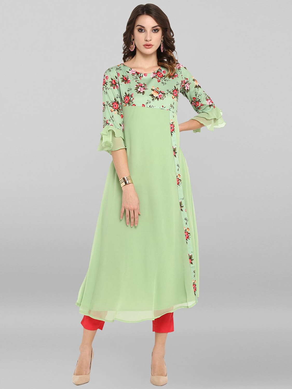 Image of Janasya Women Floral Print A-line Kurta