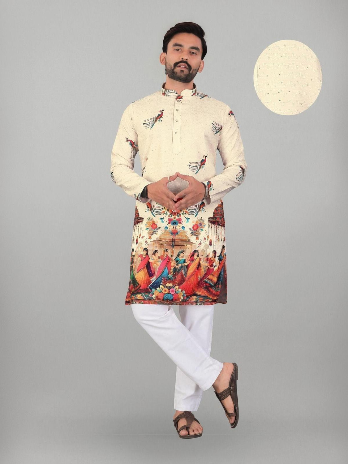 Image of VALAKI Men Printed Straight Kurta
