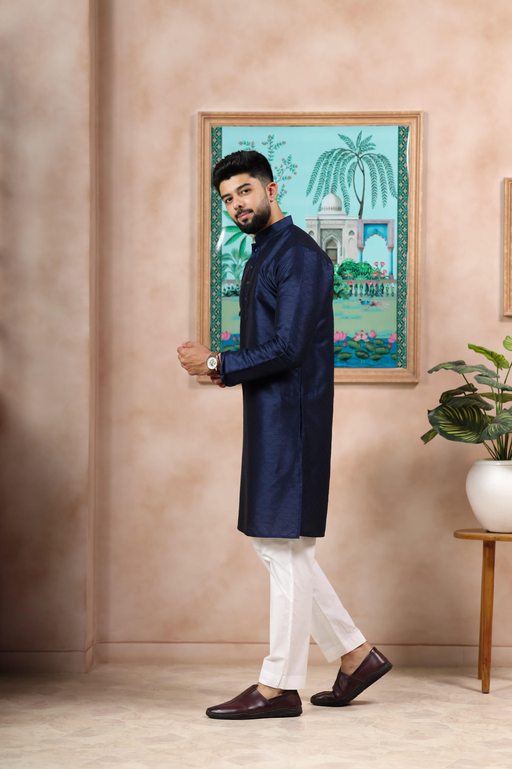 Image of Koshin Men Self Design Straight Kurta