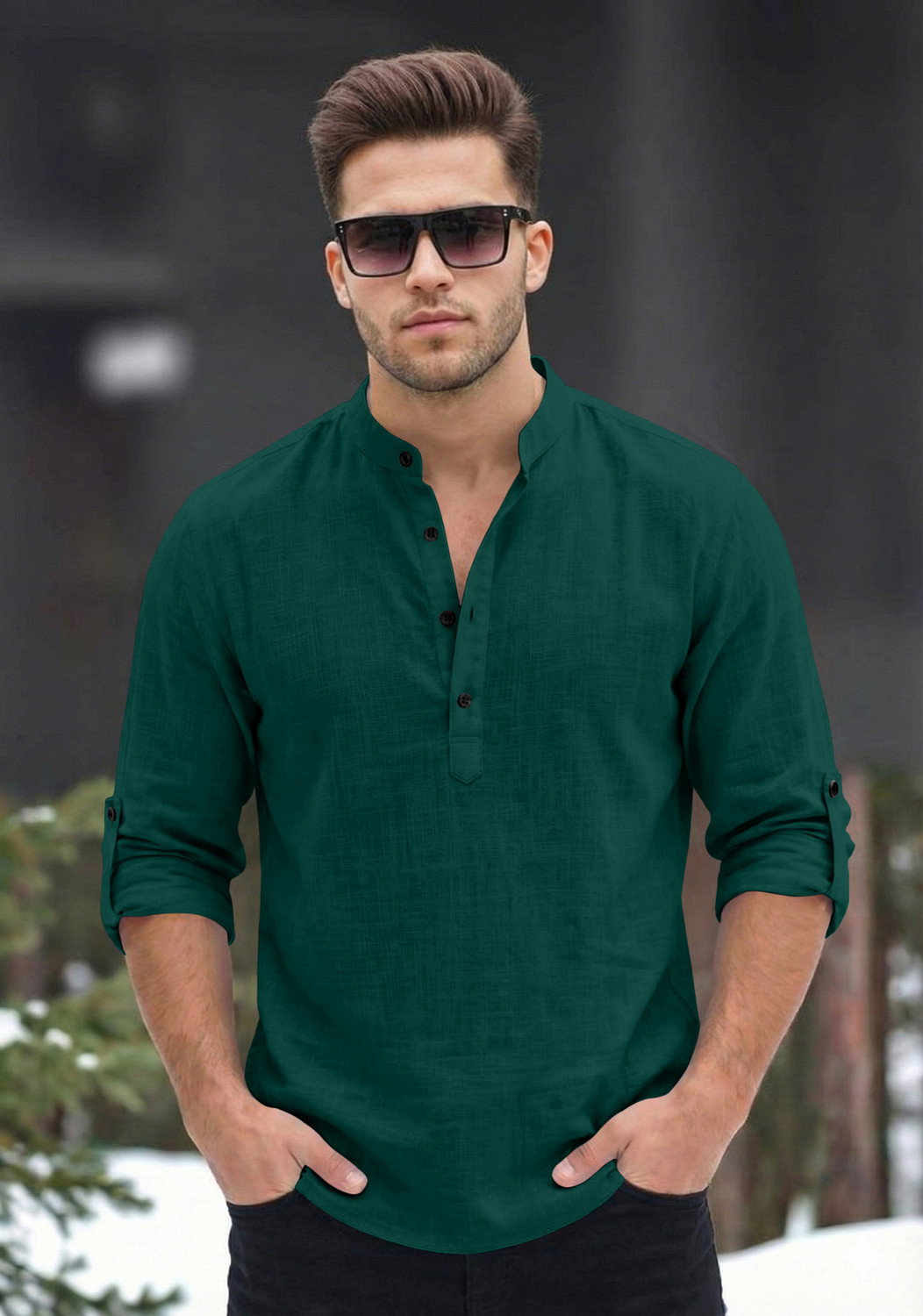 Image of bellstone Men Solid Straight Kurta