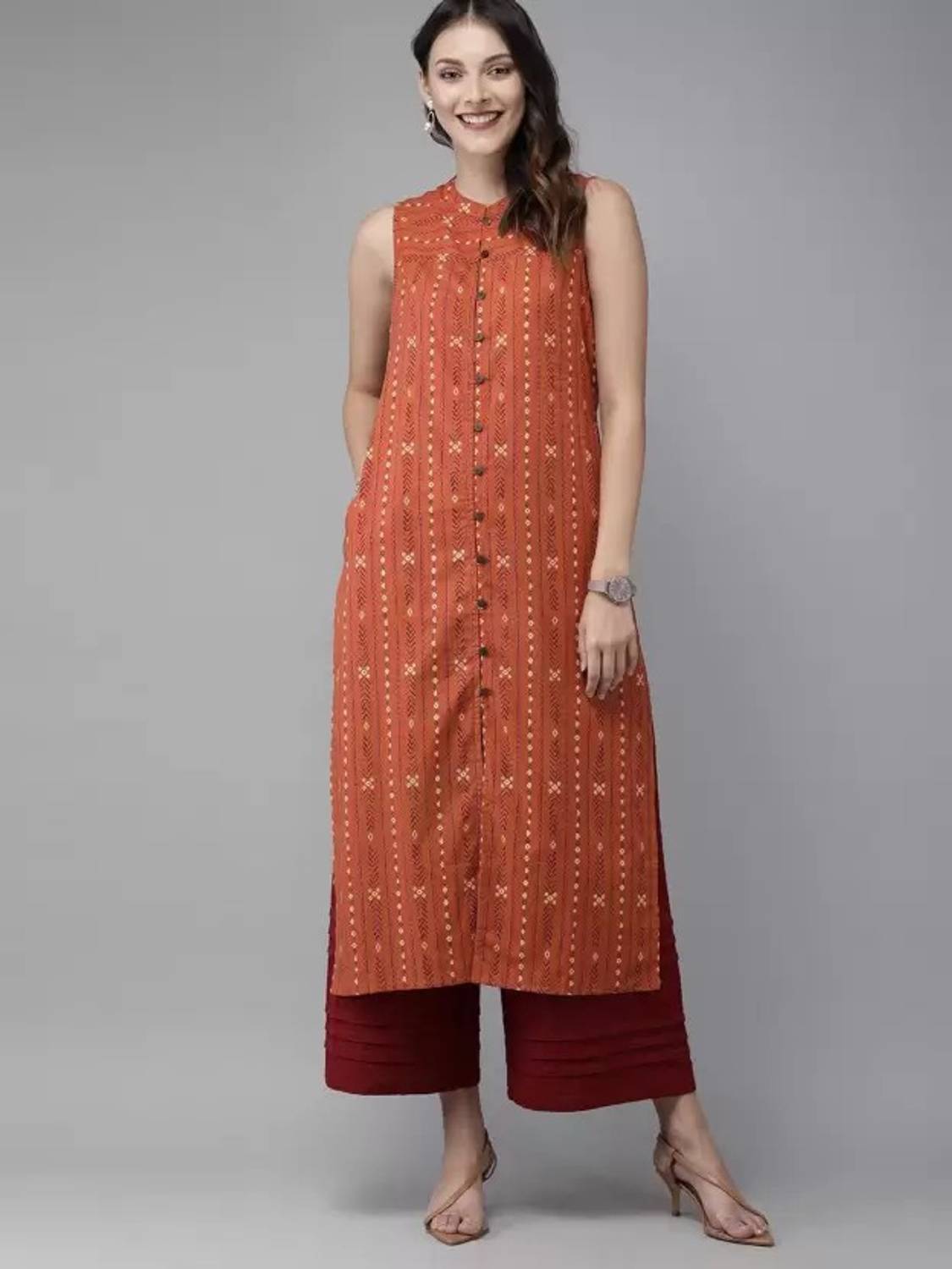 Lamba Creations Women Printed Viscose Rayon Straight Kurta (Brown