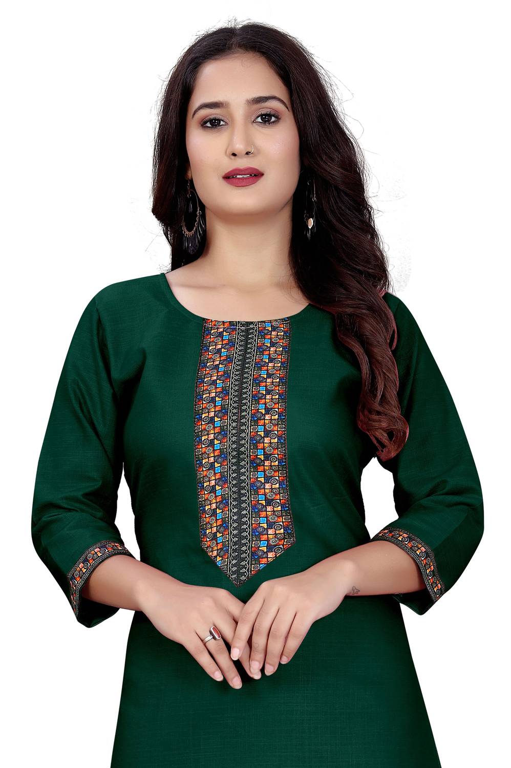 dhanshree tex Women Embroidered Cotton Blend A-line Kurta (Pink)
