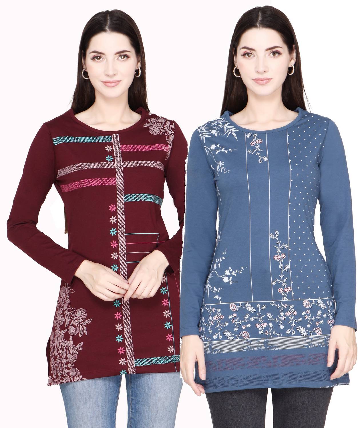 Star Touch Pack of 2 Women Printed Cotton Blend Straight Kurta (M