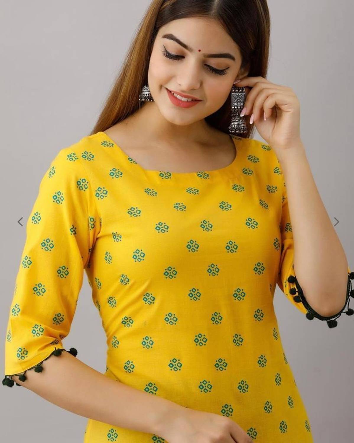 JAFFRY EMBROIDERY Women Printed Viscose Rayon Straight Kurta (Yel