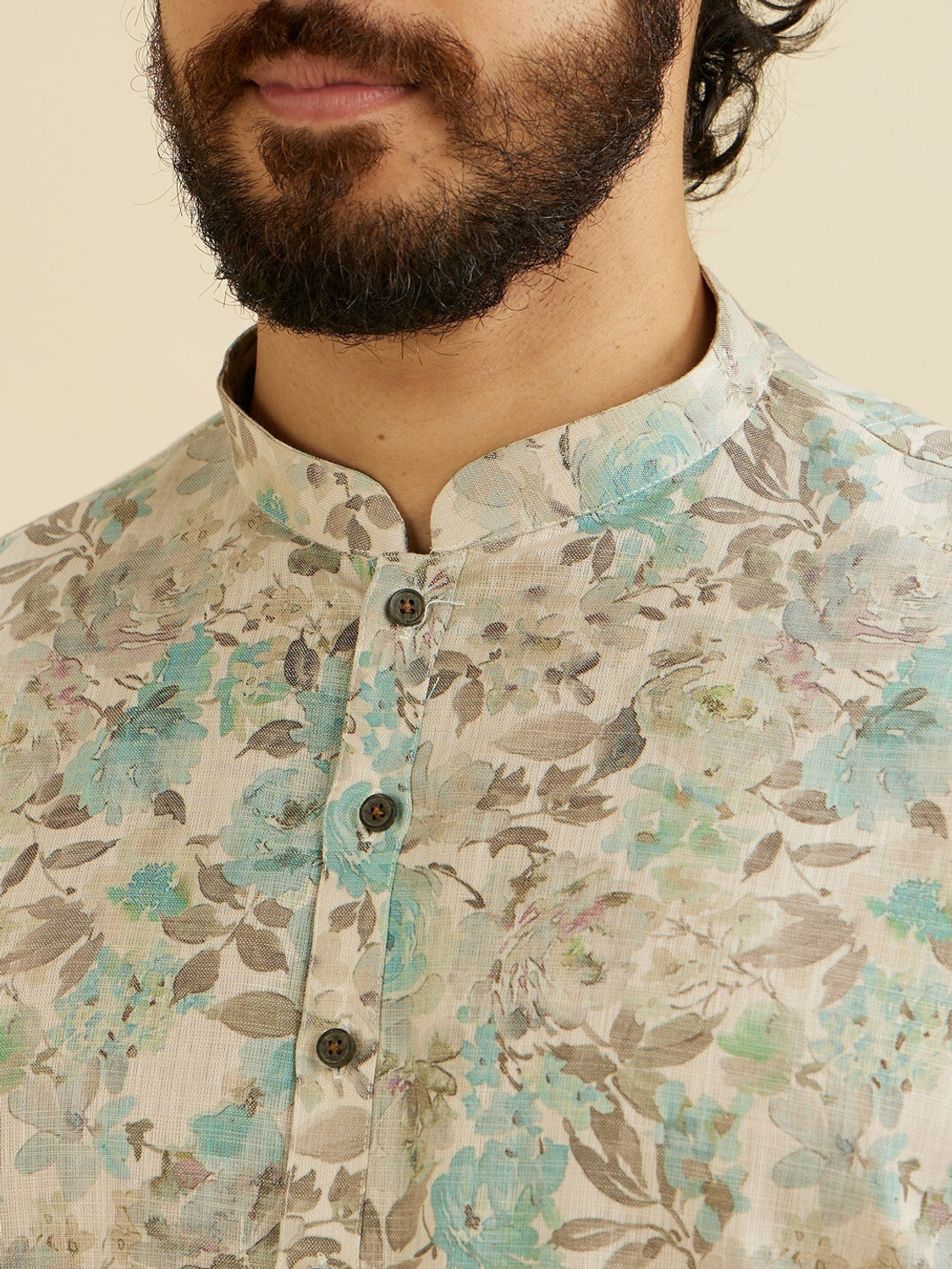 Image of MANYAVAR Men Floral Print Straight Kurta