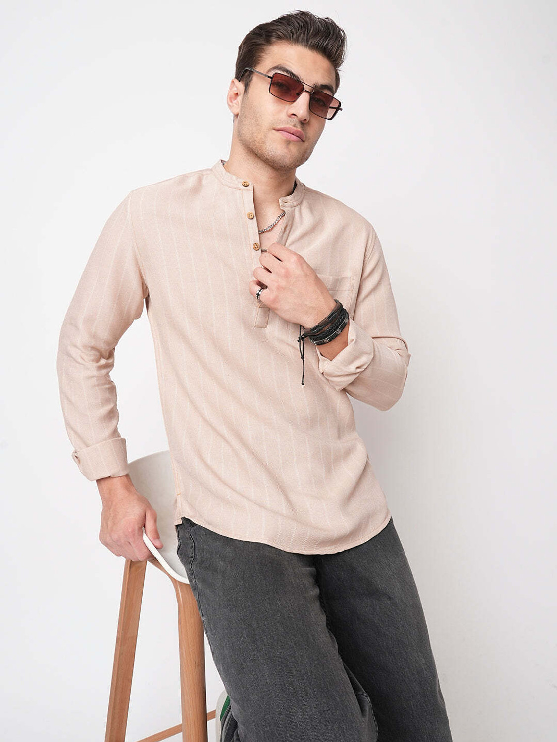 Image of VASTRADO Men Striped Straight Kurta