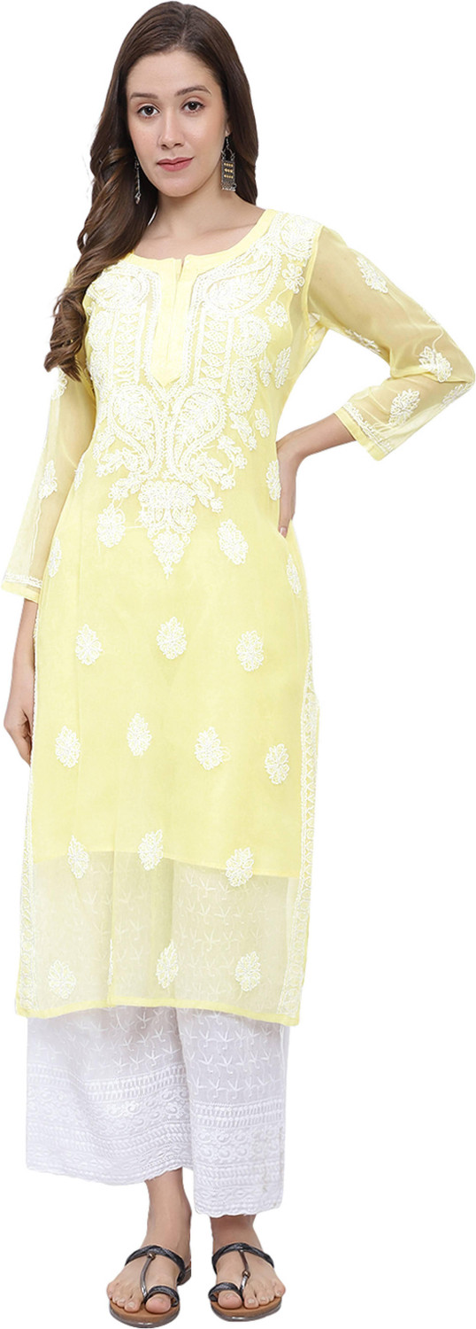 Image of Neelam Chikan Women Chikan Embroidery Straight Kurta