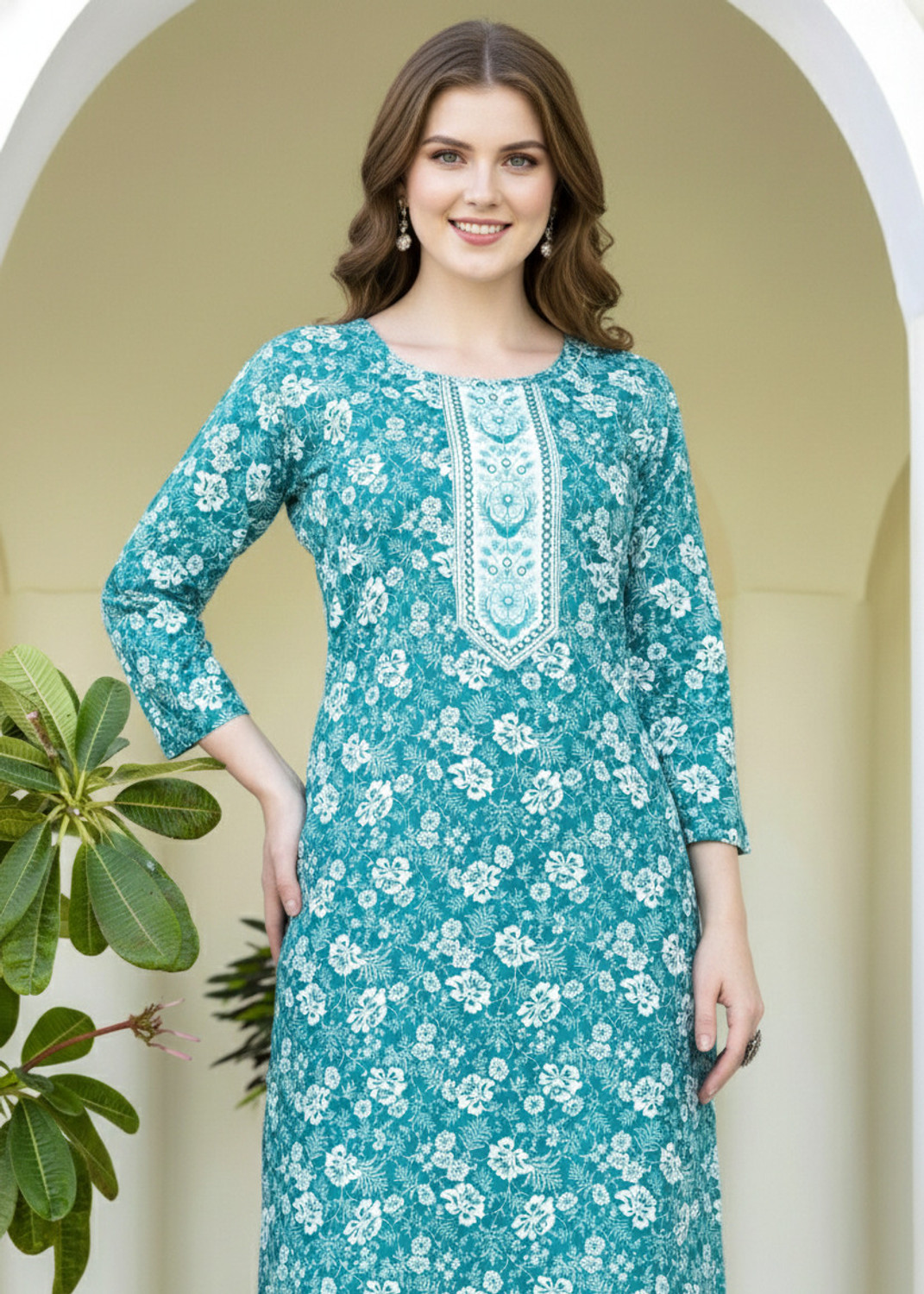 Image of AuzaSho Collection Women Floral Print Straight Kurta