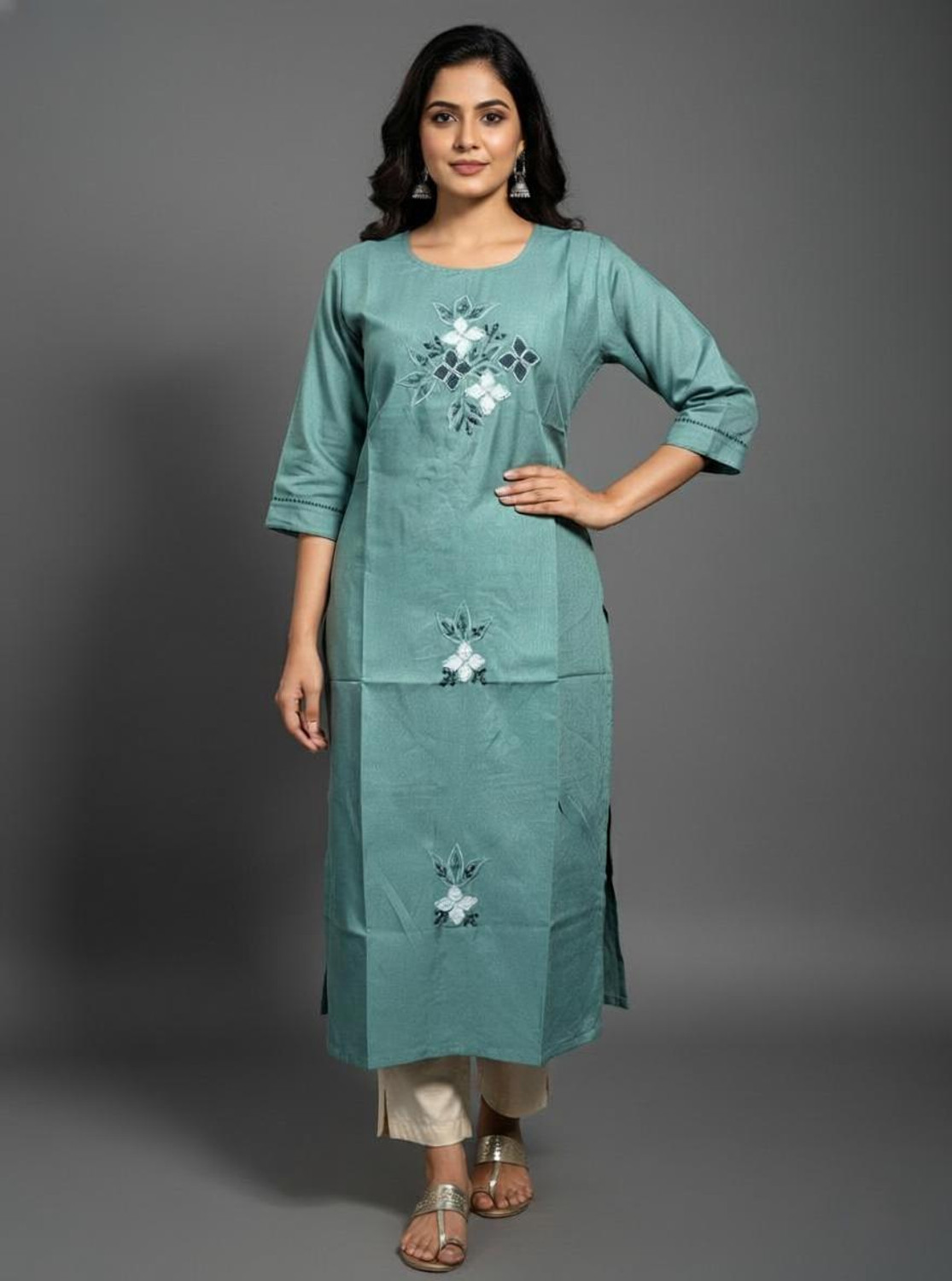 Image of Mahakali Fashion Women Embroidered Straight Kurta