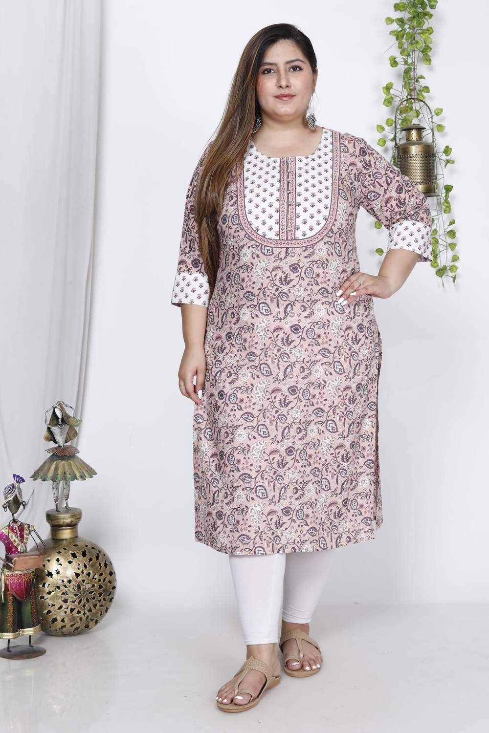 Swasti Women Printed Pure Cotton Straight Kurta (Pink, White, Pur