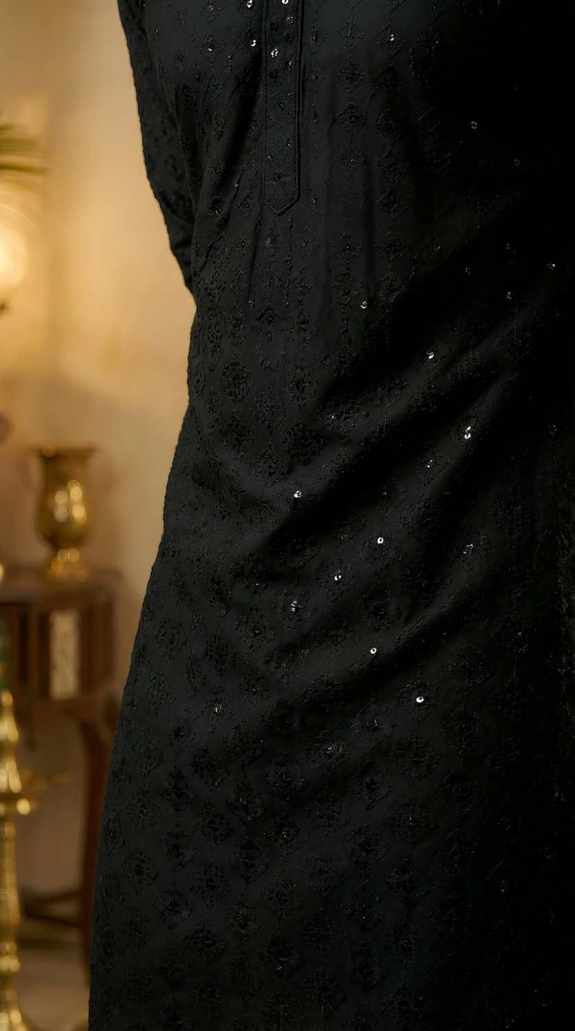 Image of ADHIRAJAN Men Embellished Straight Kurta
