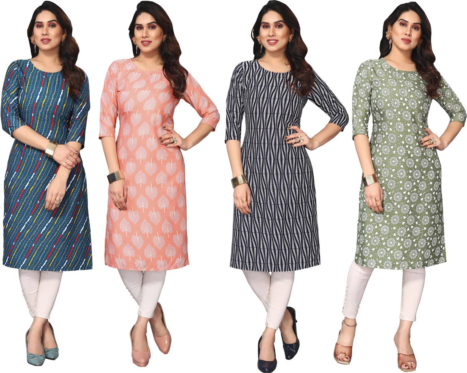 KETAKI FASHION Pack of 4 Women Printed Crepe Straight Kurta (Mult