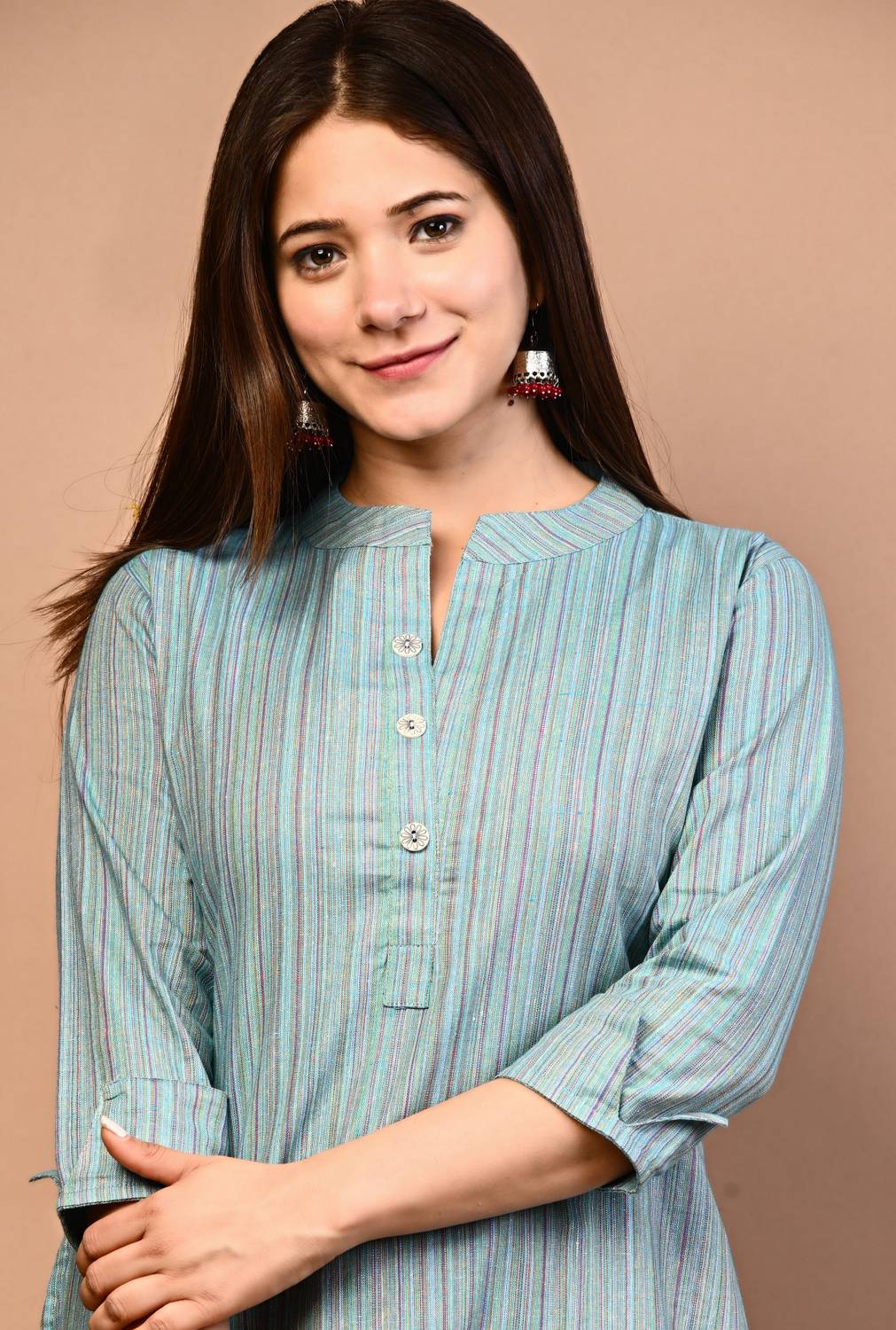 Rimeline Fashion Women Striped Pure Cotton A-line Kurta (Light Bl