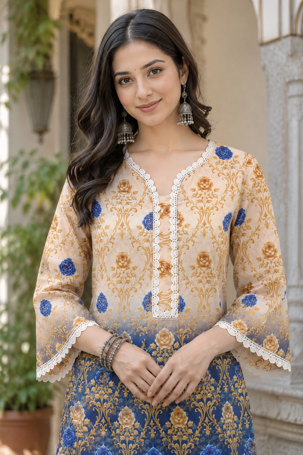 Image of LADISOL Women Floral Print, Printed A-line Kurta