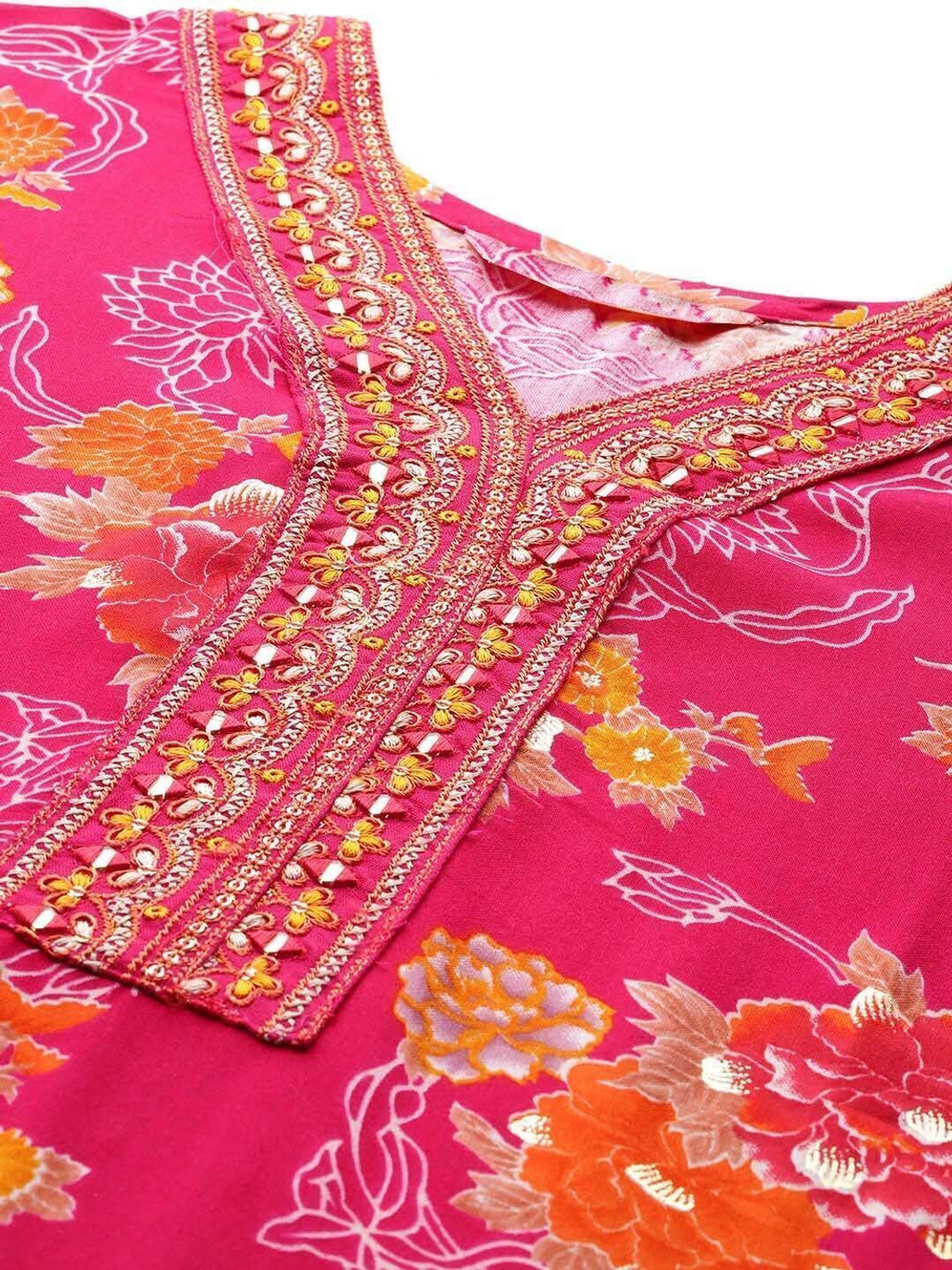 Image of sky fab Women Floral Print A-line Kurta