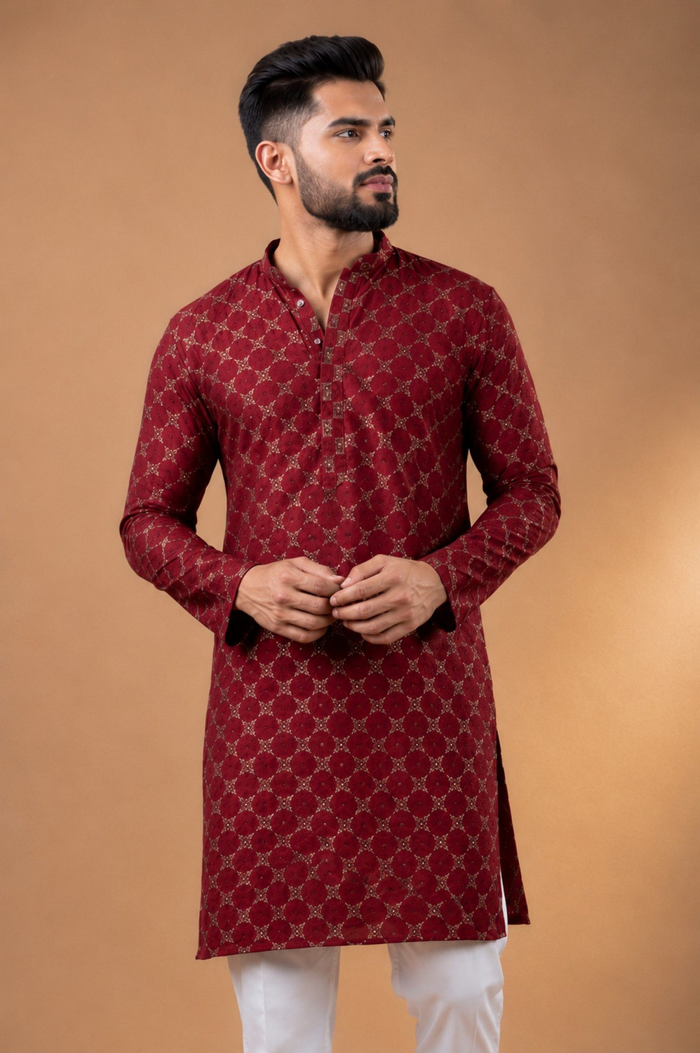 Image of Svatantra Men Woven Design Straight Kurta