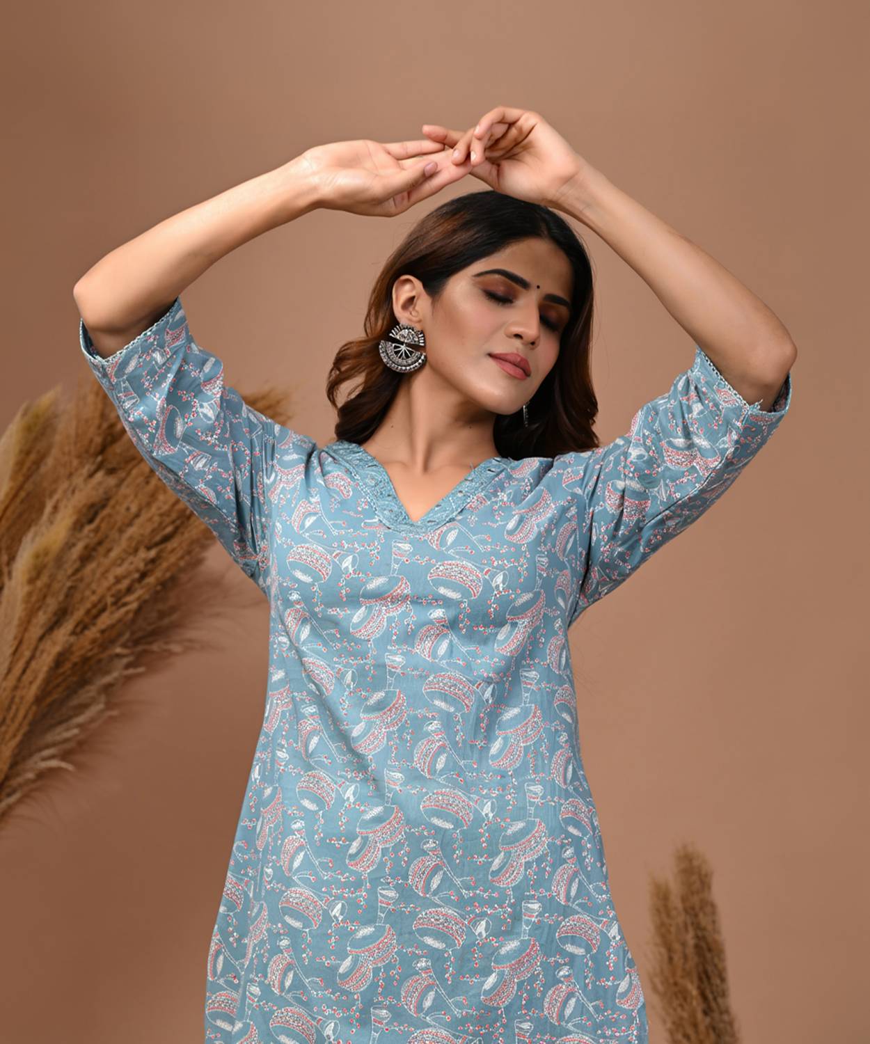 Rimeline Fashion Women Printed, Embroidered Pure Cotton Straight