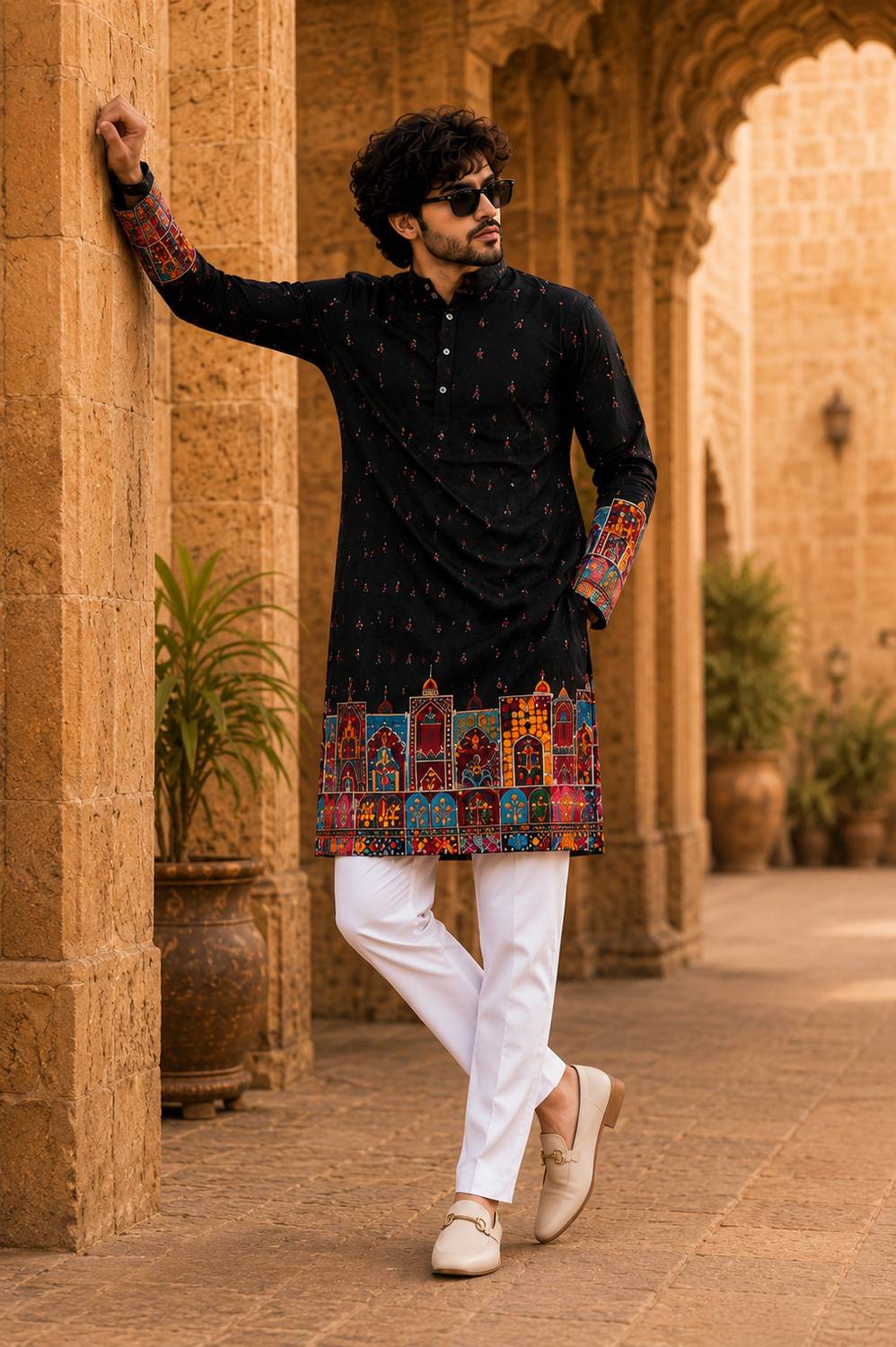 fabzy Men Black Printed Straight Kurta - Image 1
