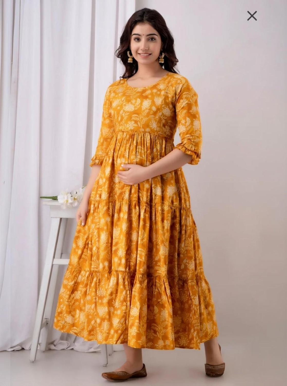 Image of GIRYYA Women Maxi Yellow Full Length Dress